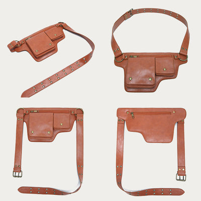 Retro Vegan Leather Waist Bag Travel Daypack Everyday Carry Purse