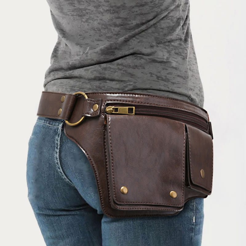 Retro Vegan Leather Waist Bag Travel Daypack Everyday Carry Purse