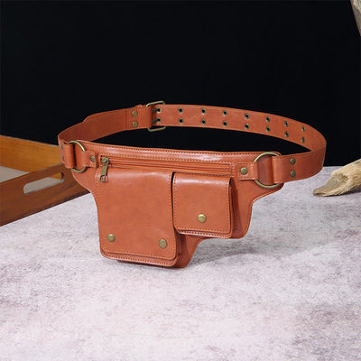 Retro Vegan Leather Waist Bag Travel Daypack Everyday Carry Purse