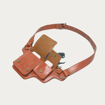 Retro Vegan Leather Waist Bag Travel Daypack Everyday Carry Purse