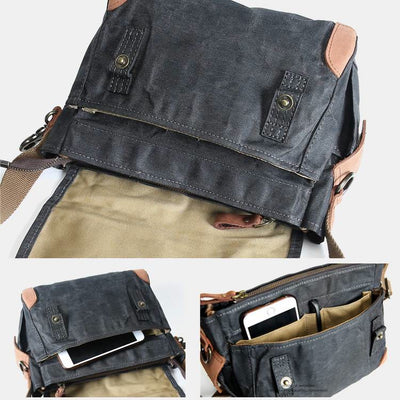 Large Capacity Retro Oil-Wax Canvas Crossbody Bag Messenger Bag