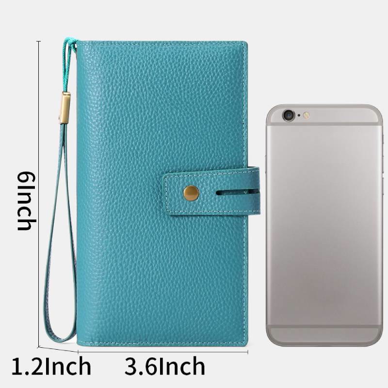 RFID Blocking Checkbook Wallet For Women Minimalist Genuine Leather Wrist Bag