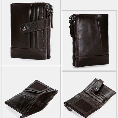 Casual Genuine Leather Double Zipper Wallet