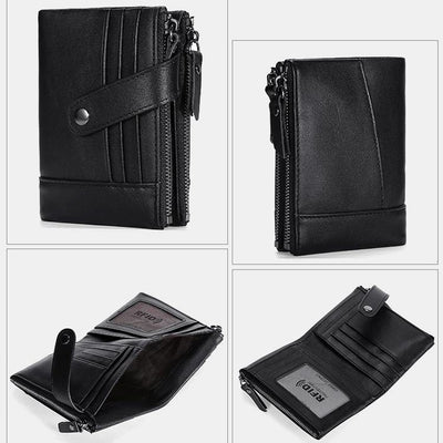 Casual Genuine Leather Double Zipper Wallet