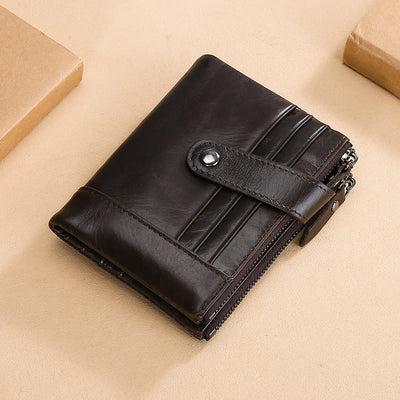 Casual Genuine Leather Double Zipper Wallet