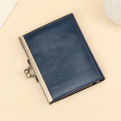 Genuine Leather Small Wallet Kiss Lock Change Coin Purse Card Holder