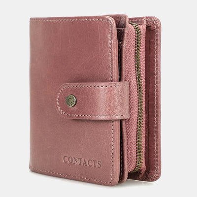 RFID Blocking Genuine Leather Multi-Card Buckle Wallet with Zip Coin Pocket