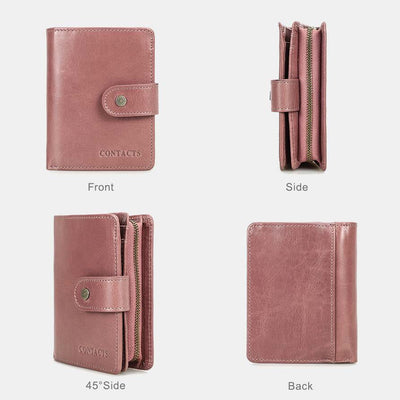 RFID Blocking Genuine Leather Multi-Card Buckle Wallet with Zip Coin Pocket