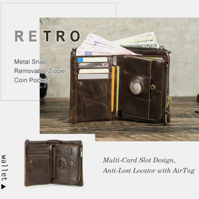 RFID Blocking AirTag Wallet Genuine Leather Triflod Wallet