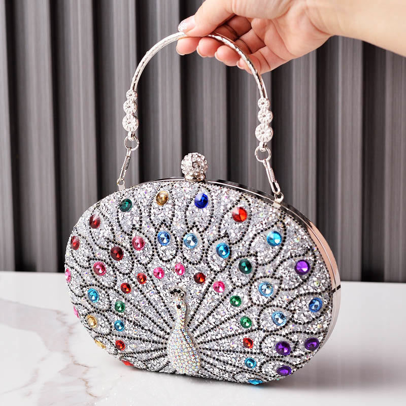 Luxury Peacock Rhinestone Clutch Purses Evening Bag Wedding Formal Handbag