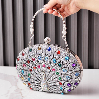 Luxury Peacock Rhinestone Clutch Purses Evening Bag Wedding Formal Handbag