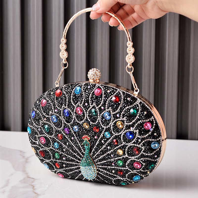 Luxury Peacock Rhinestone Clutch Purses Evening Bag Wedding Formal Handbag