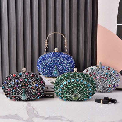 Luxury Peacock Rhinestone Clutch Purses Evening Bag Wedding Formal Handbag