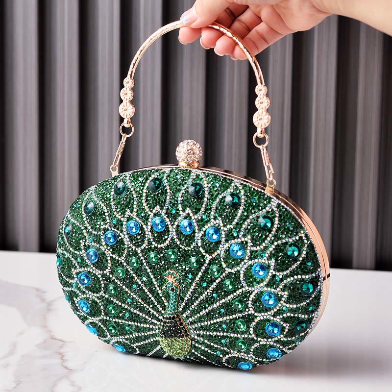 Luxury Peacock Rhinestone Clutch Purses Evening Bag Wedding Formal Handbag