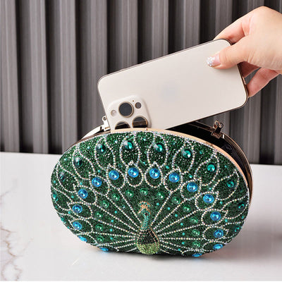 Luxury Peacock Rhinestone Clutch Purses Evening Bag Wedding Formal Handbag