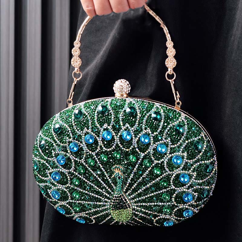 Luxury Peacock Rhinestone Clutch Purses Evening Bag Wedding Formal Handbag