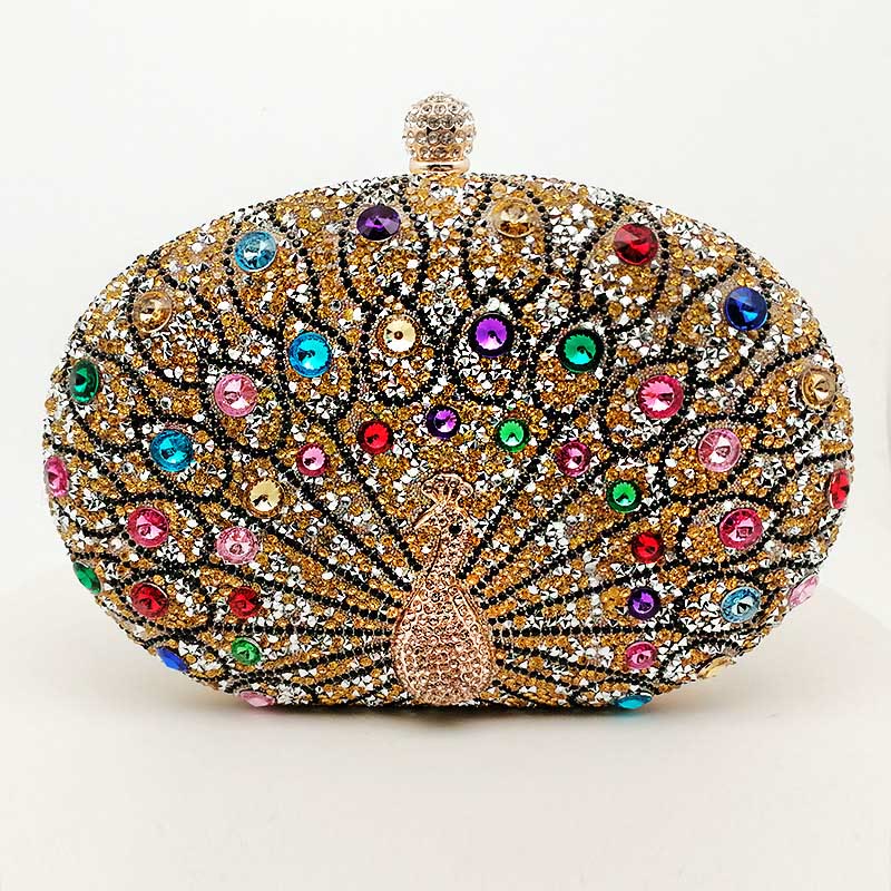 Luxury Peacock Rhinestone Clutch Purses Evening Bag Wedding Formal Handbag