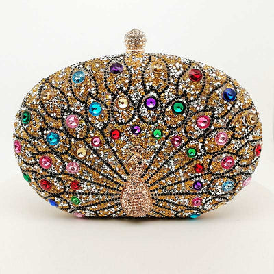 Luxury Peacock Rhinestone Clutch Purses Evening Bag Wedding Formal Handbag