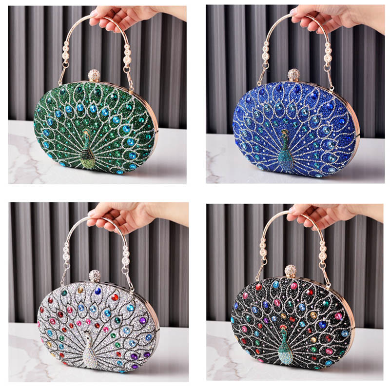 Luxury Peacock Rhinestone Clutch Purses Evening Bag Wedding Formal Handbag