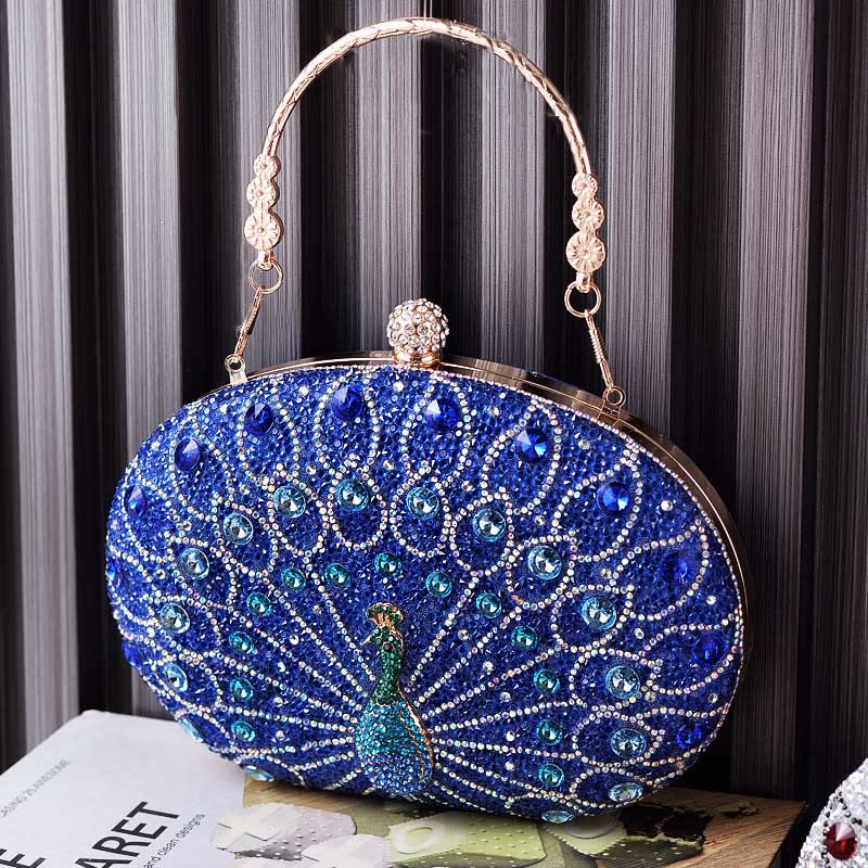 Luxury Peacock Rhinestone Clutch Purses Evening Bag Wedding Formal Handbag