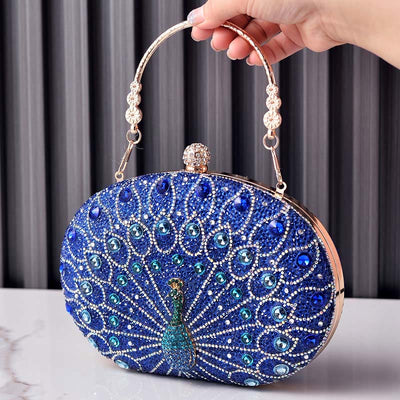 Luxury Peacock Rhinestone Clutch Purses Evening Bag Wedding Formal Handbag