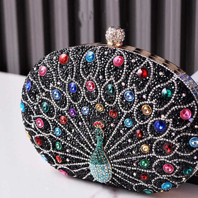 Luxury Peacock Rhinestone Clutch Purses Evening Bag Wedding Formal Handbag