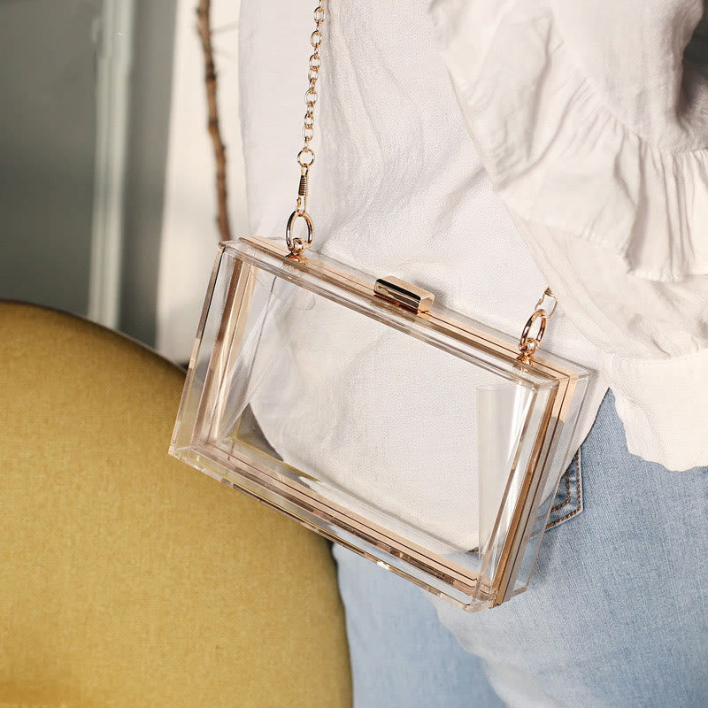 Clear Rectangle Acrylic Clutch Purse Party Shoulder Bag Evening Bag