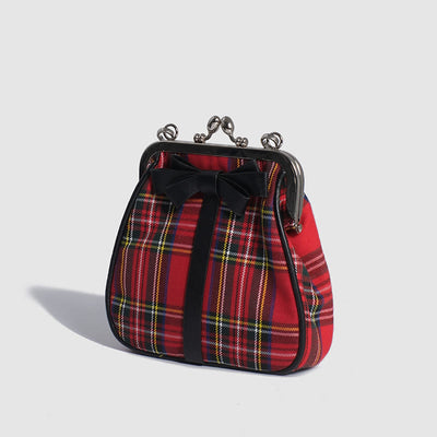 Plaid Print Kiss-Lock Handbag for Women Party Evening Bag Shoulder Purse