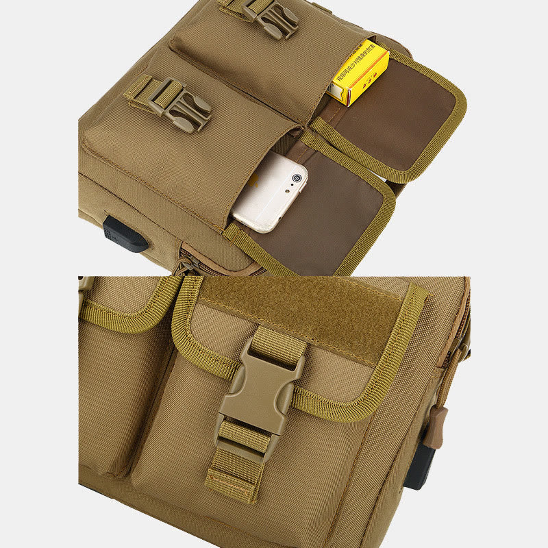 Multi-Pocket Tactical Outdoor Messenger Bag with USB Charging Port