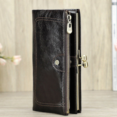 Large Capacity RFID Blocking Leather Womens Wallet Card Holder