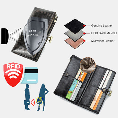 Large Capacity RFID Blocking Leather Womens Wallet Card Holder