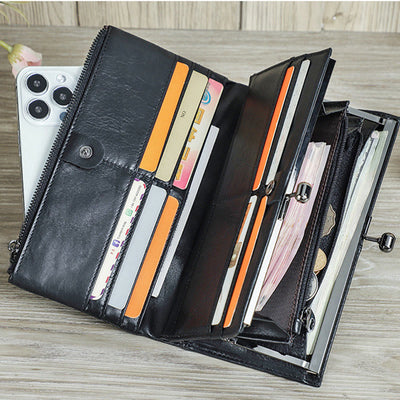 Large Capacity RFID Blocking Leather Womens Wallet Card Holder