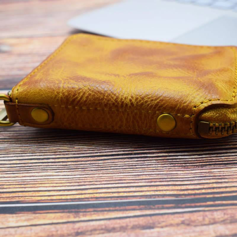 Retro Genuine Leather Zip Around Wallet for Women Men