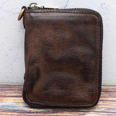 Retro Genuine Leather Zip Around Wallet for Women Men