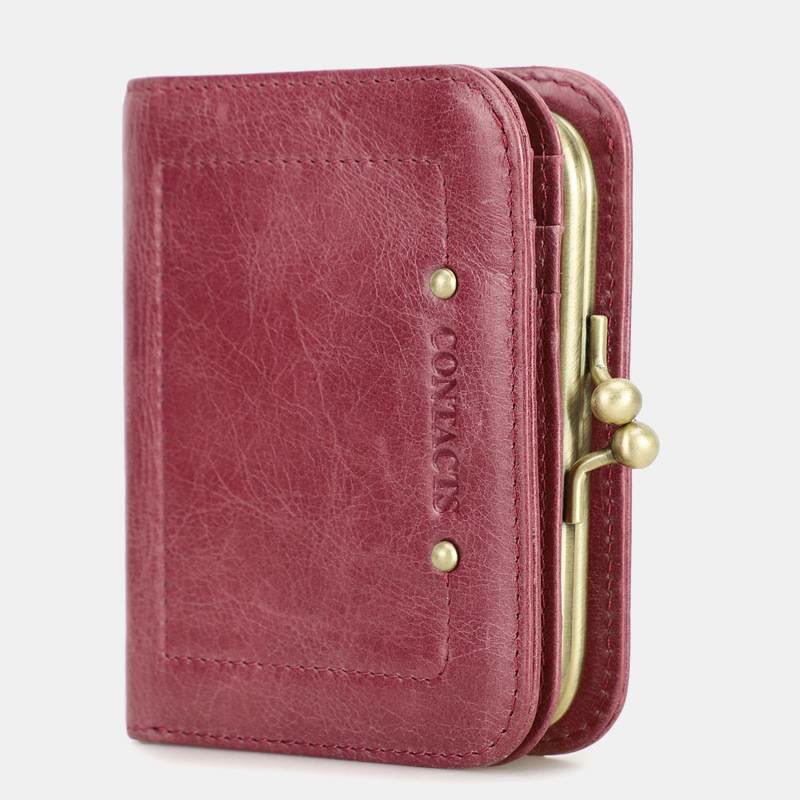 Genuine Leather Kiss-Lock Womens Wallet Bifold RFID Blocking Wallet