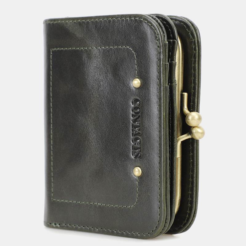 Genuine Leather Kiss-Lock Womens Wallet Bifold RFID Blocking Wallet