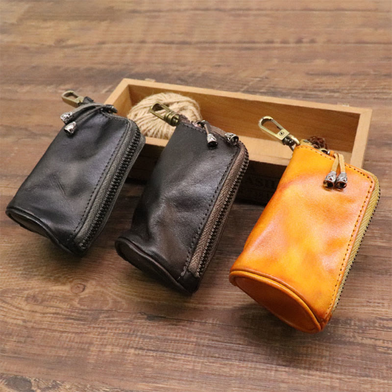 Retro Mini Genuine Leather Wallet Zip Coin Purse Small Storage Bag