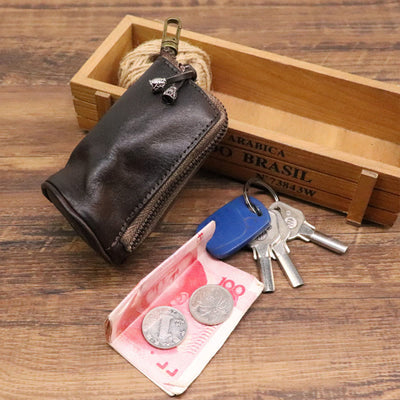 Retro Mini Genuine Leather Wallet Zip Coin Purse Small Storage Bag