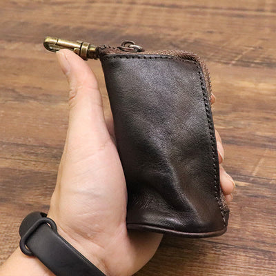 Retro Mini Genuine Leather Wallet Zip Coin Purse Small Storage Bag