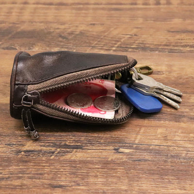 Retro Mini Genuine Leather Wallet Zip Coin Purse Small Storage Bag