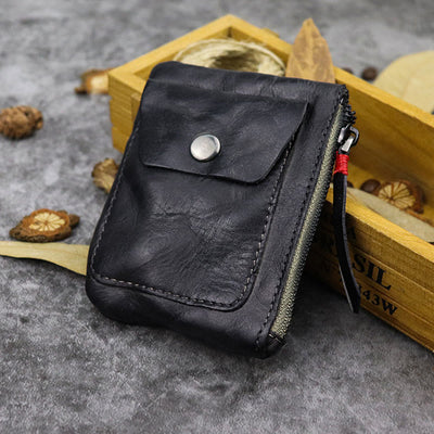 Retro Real Leather Coin Purse for Women Men Mini Wallet