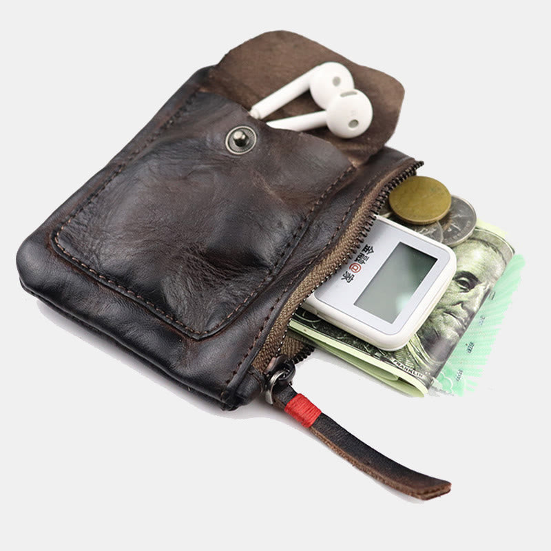 Retro Real Leather Coin Purse for Women Men Mini Wallet