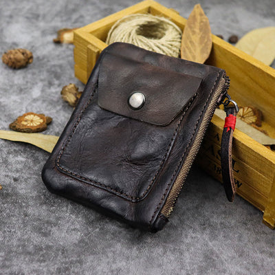 Retro Real Leather Coin Purse for Women Men Mini Wallet