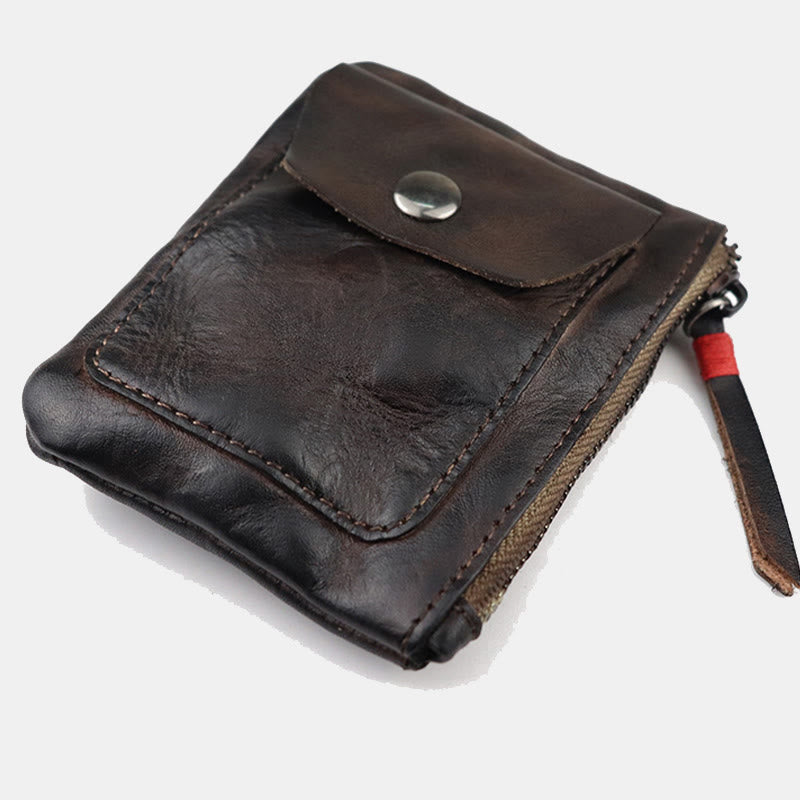 Retro Real Leather Coin Purse for Women Men Mini Wallet