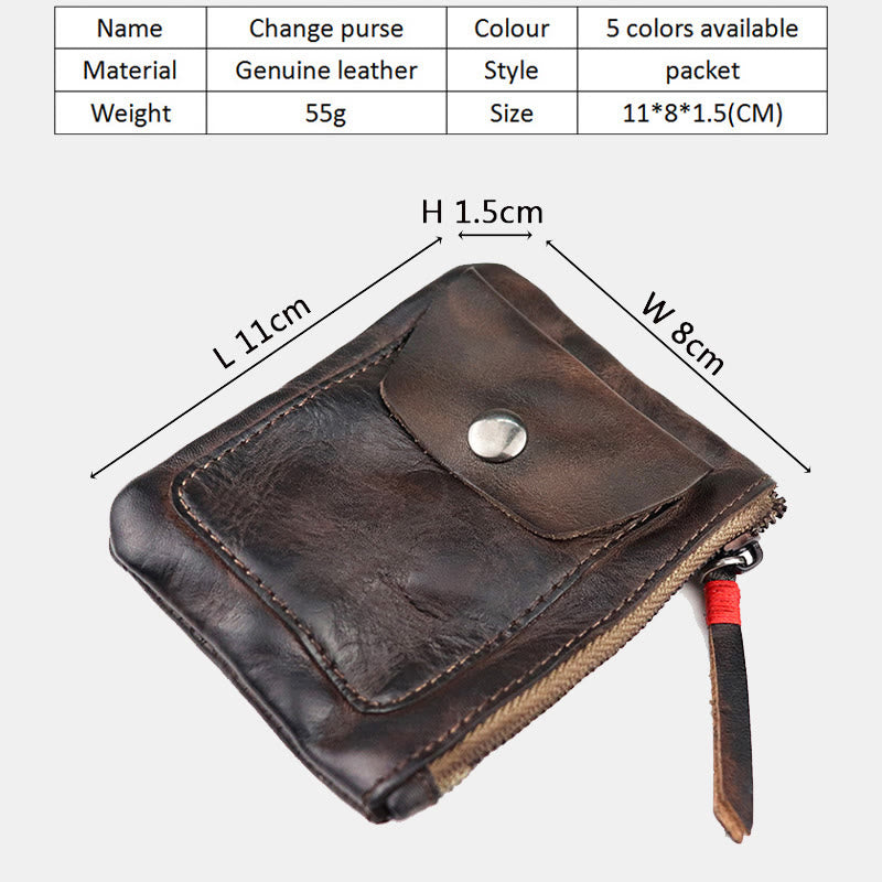 Retro Real Leather Coin Purse for Women Men Mini Wallet