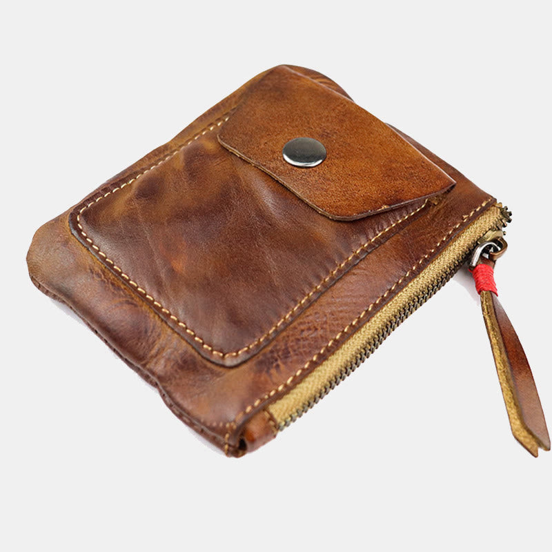 Retro Real Leather Coin Purse for Women Men Mini Wallet