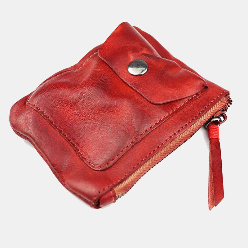 Retro Real Leather Coin Purse for Women Men Mini Wallet