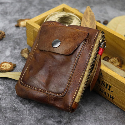 Retro Real Leather Coin Purse for Women Men Mini Wallet