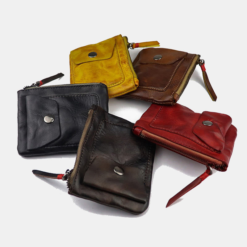 Retro Real Leather Coin Purse for Women Men Mini Wallet