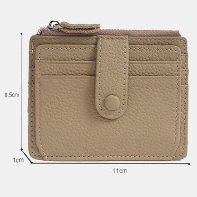 Genuine Leather Multi-Slot Mini Card Holder Wallet with Zip Coin Purse